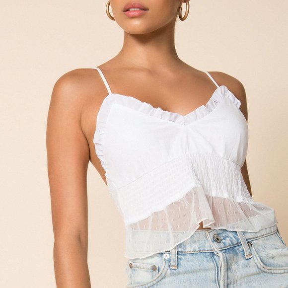 superdown Tops - Superdown White Ruffle Cami Top